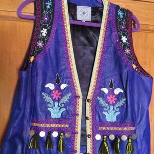 Double D Ranch Vintage Leather Embroidered Vest -L